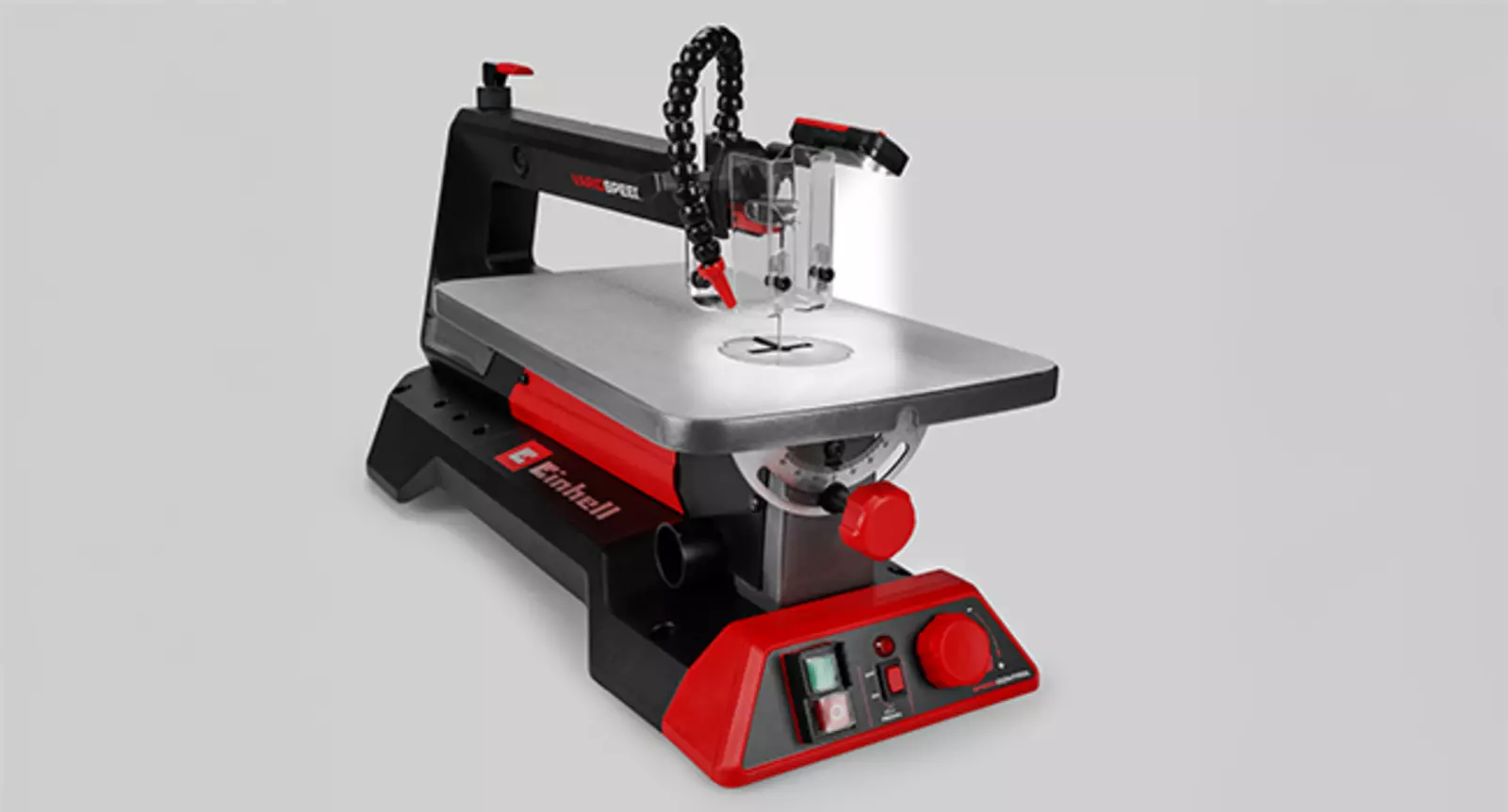 The Einhell scroll saw TE-SS 406 Vario FP with built-in LED light, shown against a white background.