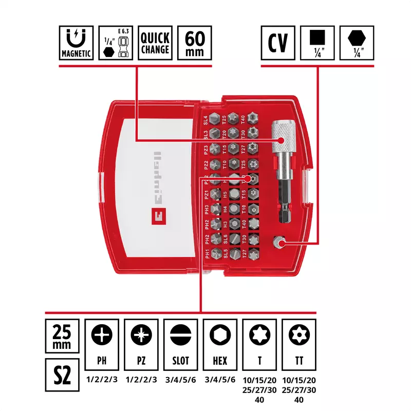Einhell Kutija s bitovima 32-pc. CrV Steel Bit Set with Belt Clip