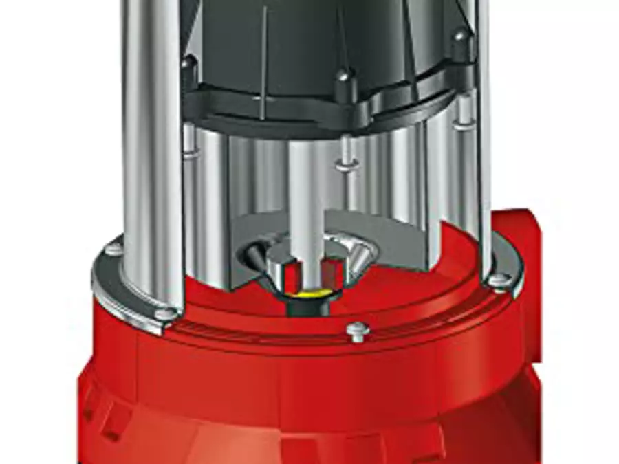 A look inside the Einhell combination dirt water pump GE-DP 7330 LL, with a sturdy pump housing and visible metal frame.