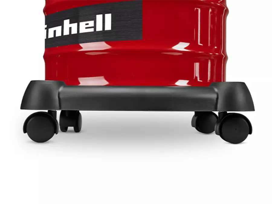 Close-up of the four castor wheels on the Einhell ash vacuum cleaner TC-AV 2032 DW for easy mobility.