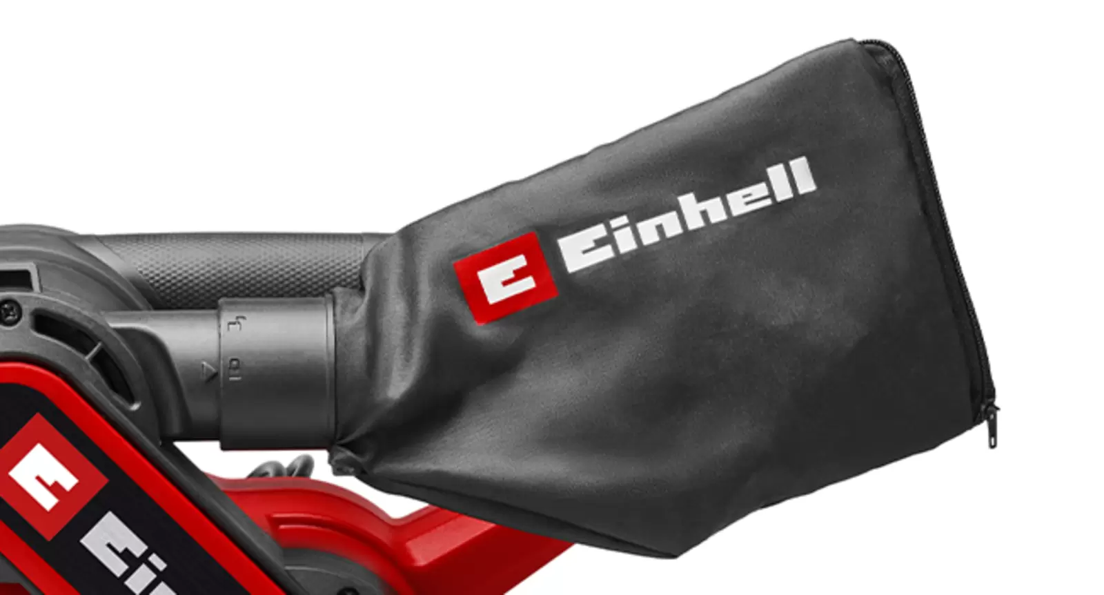 Sac collecteur de poussière portant l’inscription « Einhell » sur la ponceuse à bande Einhell TC-BS 800 pour l’évacuation de la poussière de ponçage.