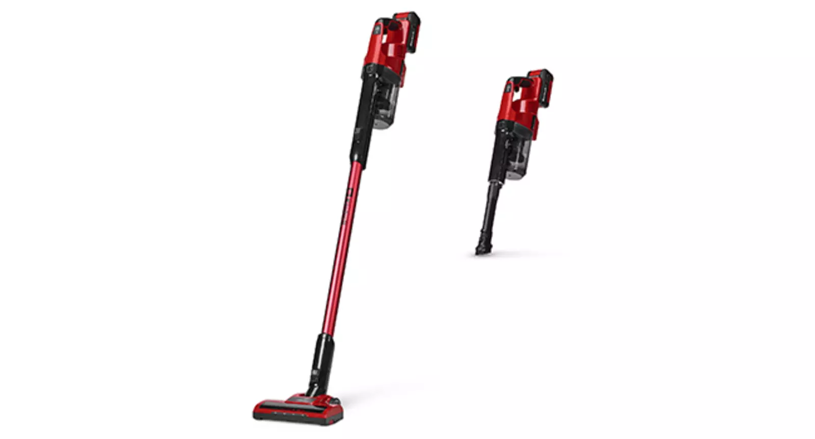 The Einhell cordless stick vacuum cleaner TE-SV 18 Li as a 2-in-1 device: upright stick vacuum and detachable handheld vacuum on white background.