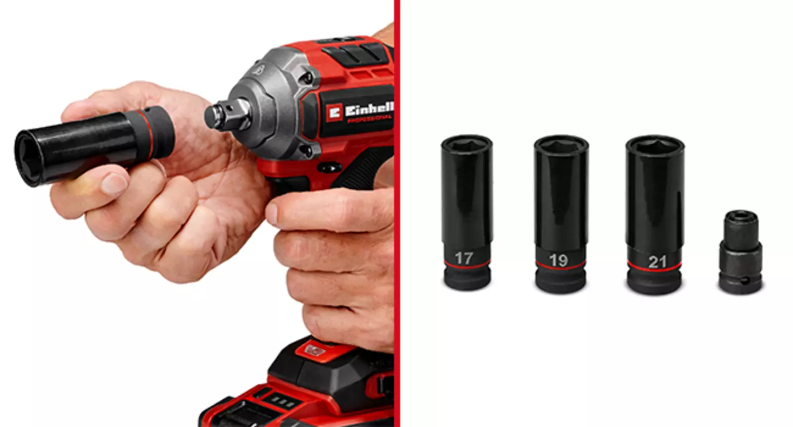 The Professional cordless impact drill TP-CD 18/70-C Li-i BL with socket drive and four sockets included.