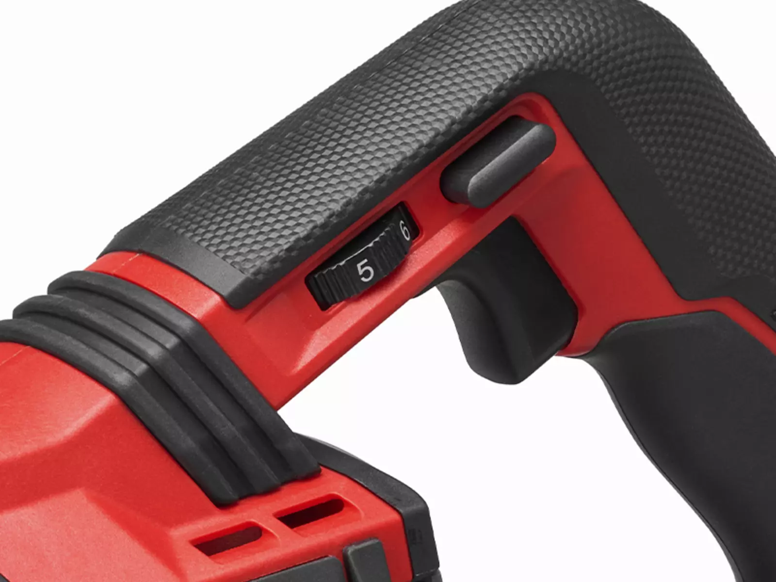 Close up of speed control on the housing of the Einhell cordless universal saw TP-AP 18/32 Li BL - Solo.