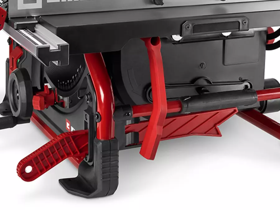 Accessories like push stick, angle stop and more are neatly attached to the side of the table saw TE-TS 10 T.