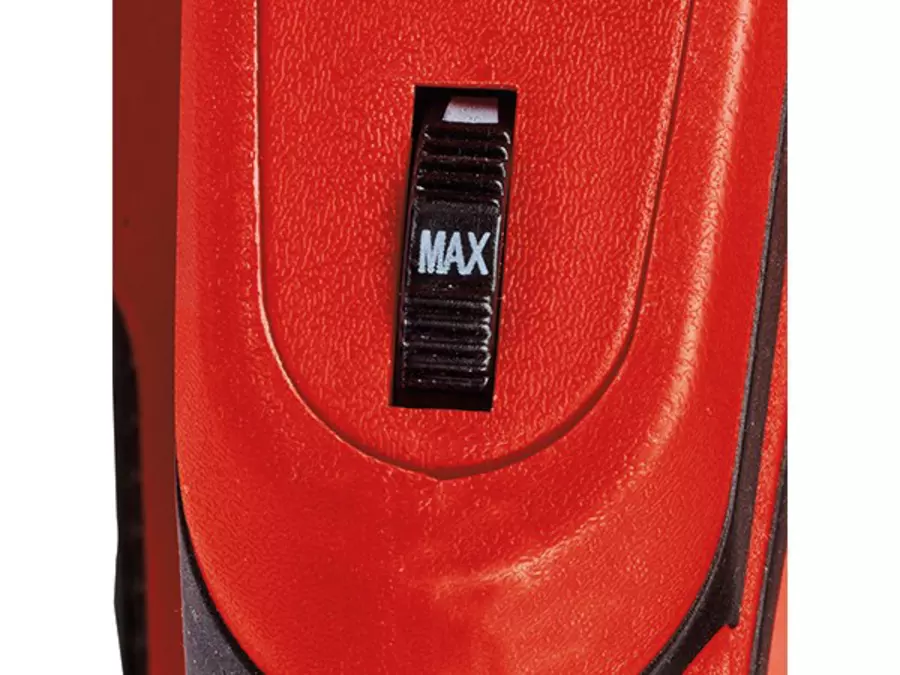 Drehregler zur stufenlosen Drehzahlregulierung am Einhell Akku-Laubsauger VENTURRO 18/210 mit Anzeige „MAX“.
