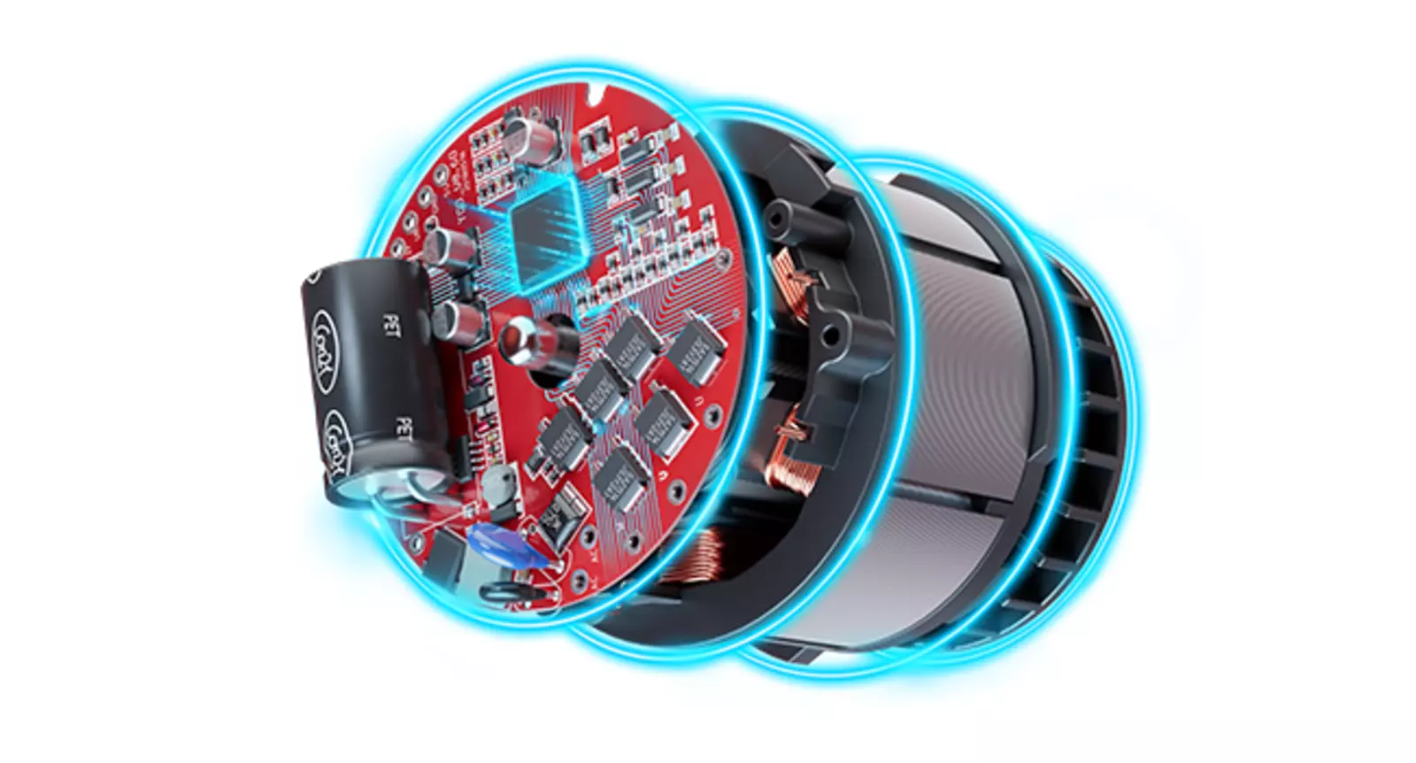 A schematic exploded view of the electronic and mechanical components of the Einhell tool's brushless motor on a white background.