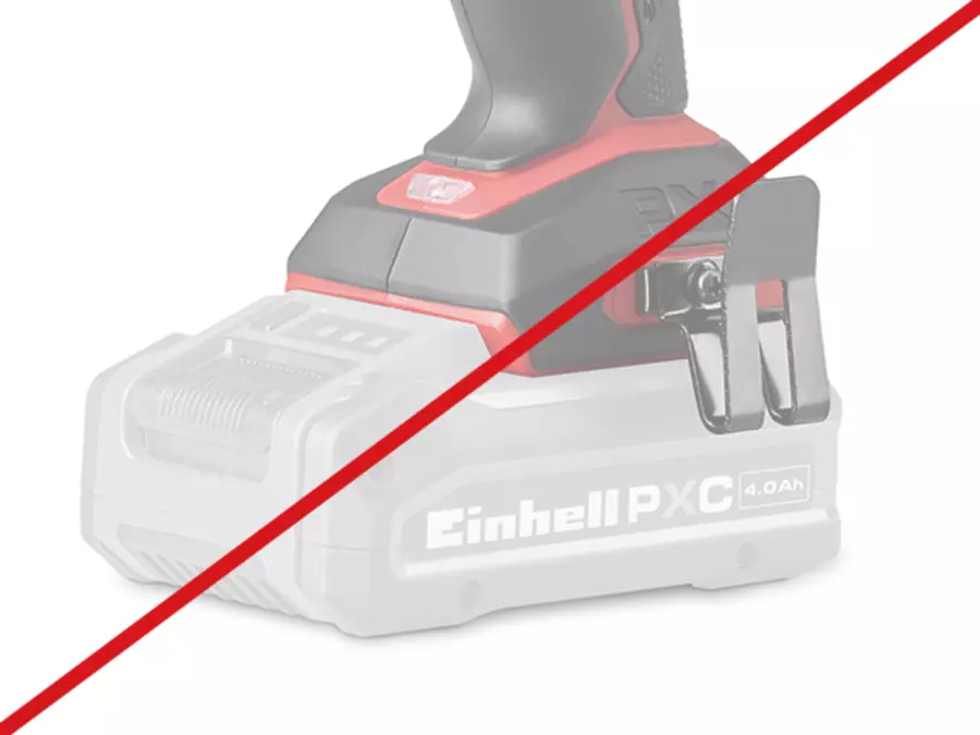 The Einhell Cordless Impact Drill Driver TP-CD 18/70-C Li-i BL - Solo is delivered without battery, battery shown crossed out.