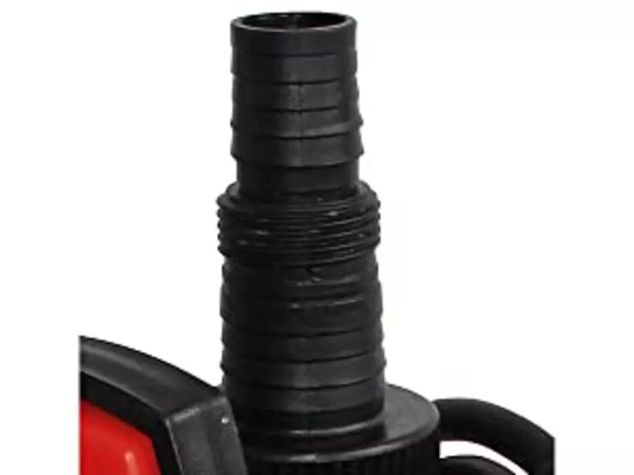 Multi-stage hose connection on the Einhell combination dirt water pump GE-DP 7330 LL, featuring a threaded connection and a ribbed attachment.
