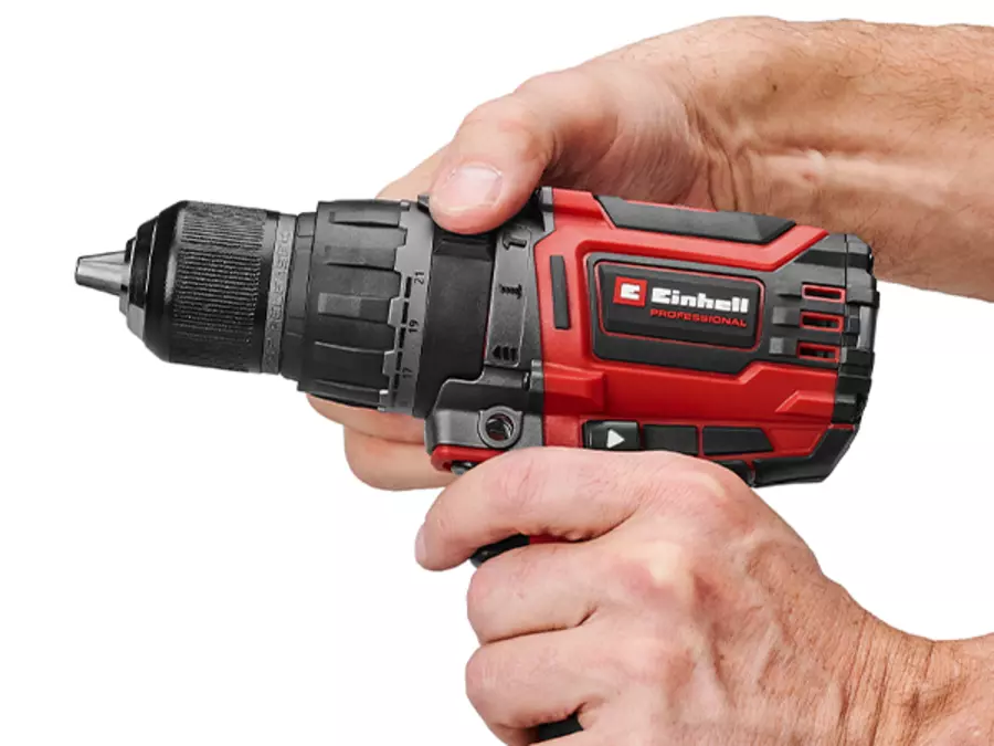 The Einhell TP-CD 18/70 Li-i BL Kit cordless impact drill can be switched between three functions by hand.
