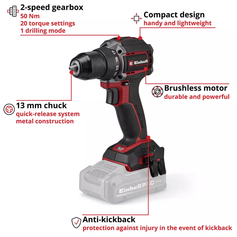 Einhell Cordless Drill TP-CD 18/50-C Li BL - Solo