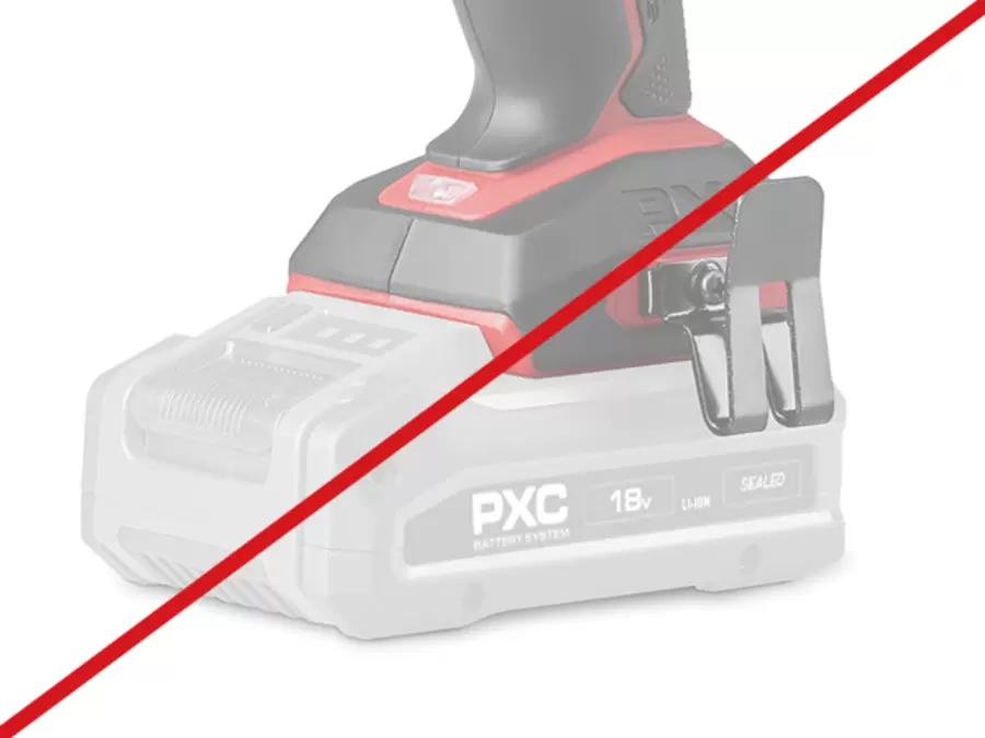 The Einhell Cordless Impact Drill Driver TP-CD 18/70-C Li-i BL - Solo is delivered without battery, battery shown crossed out.