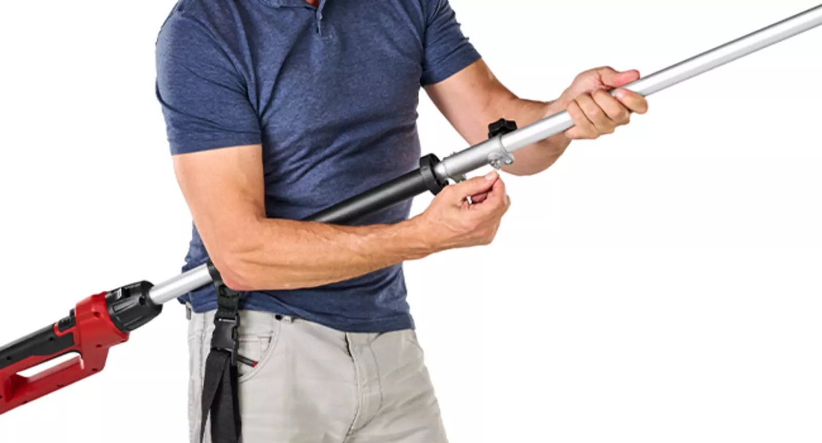 Extendable telescopic shaft of the Einhell electric pole hedge trimmer/saw GC-HC 90/2046 T with black softgrip.