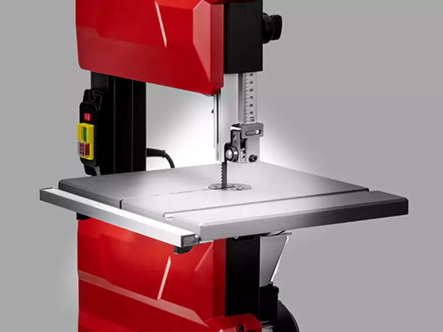 The work surface of the Einhell band saw TC-SB 245/1 L with LED light switched on.