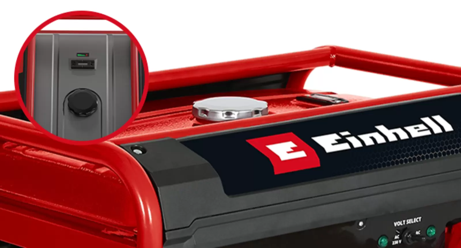 The Einhell TC-PG 8000 power generator with fuel cap and fuel level indicator.