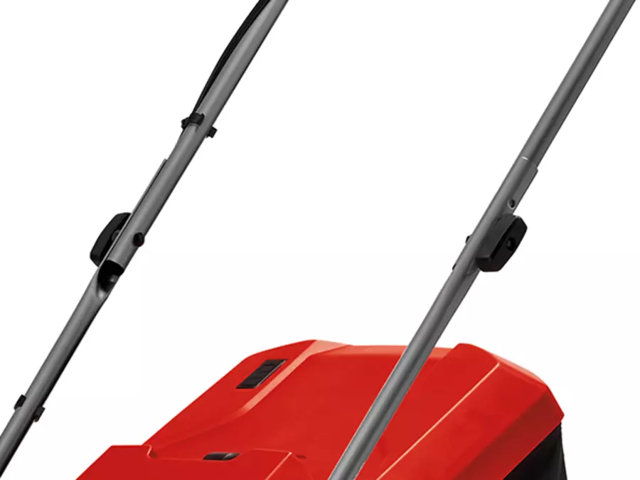 The foldable push handle of the Einhell electric lawn mower GC-EM 1800/43 with quick-release fasteners for easy handling.