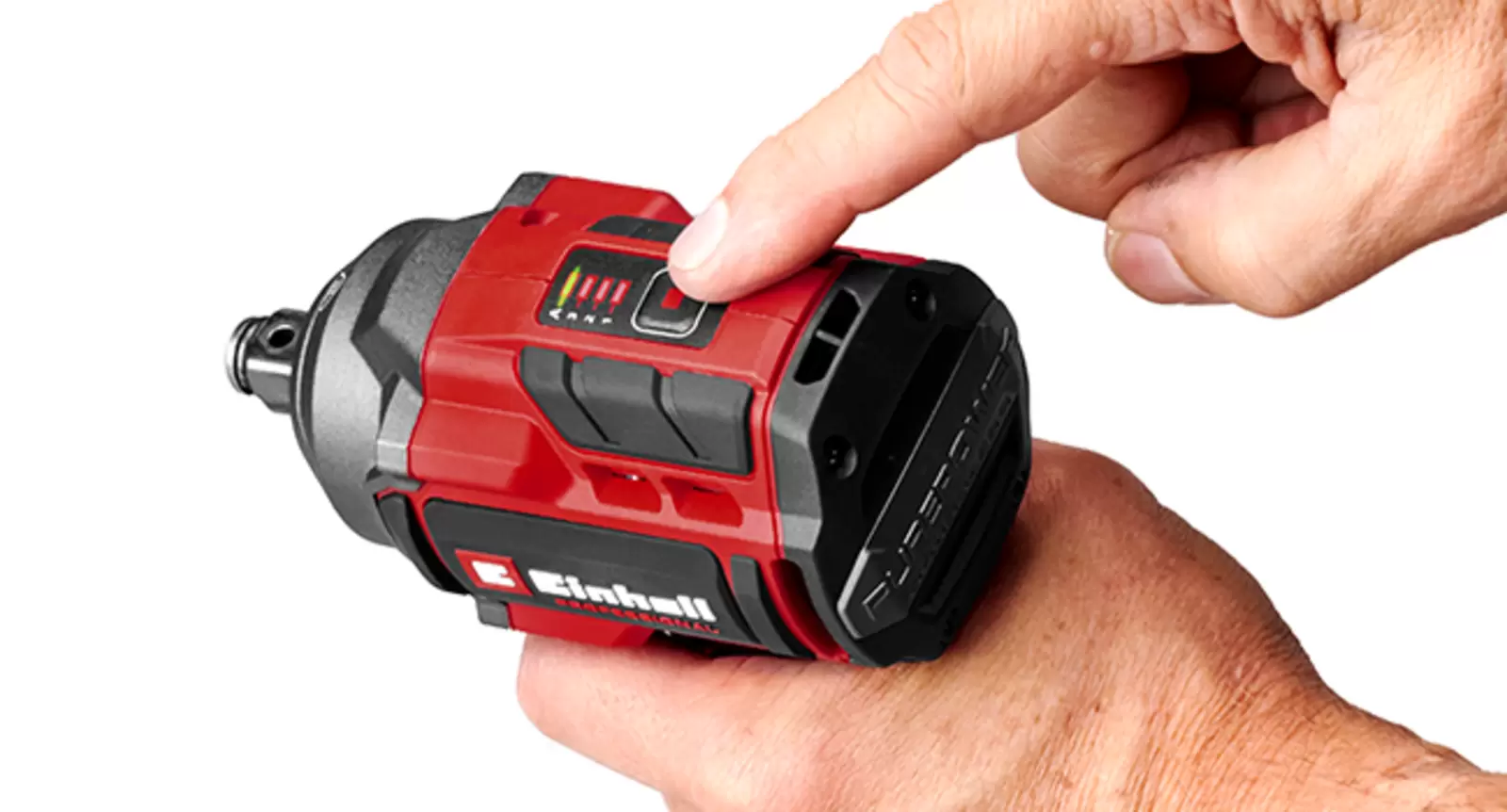 Close-up of the torque setting on the Einhell cordless impact driverTP-CWD 18/3501-C Li BL via keypad with LED display.
