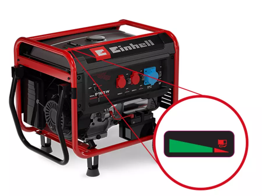 Il generatore Einhell TC-PG 5000 con indicatore di livello del serbatoio da 25 litri.
